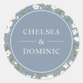 Sticker Rond Rustique Dusty Bleu Blanc Fleurs sauvages Mariage (Devant)