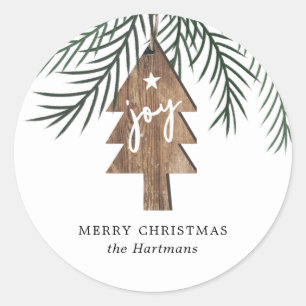 Sticker Rond Rustique Elegant Bois Arbre Joie Ornament Noël