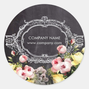 Sticker Rond rustique élégant vintage chalkboard floral