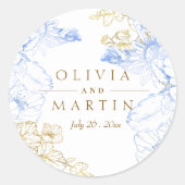 Sticker Rond Rustique et élégant Florals Rose Mariage or (Devant)