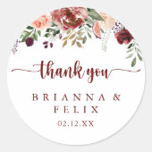 Sticker Rond Rustique Été Floral Merci Mariage Faveur (Devant)