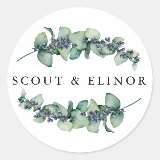 Sticker Rond Rustique Eucalyptus Berry mariage Faveur phoque (Devant)