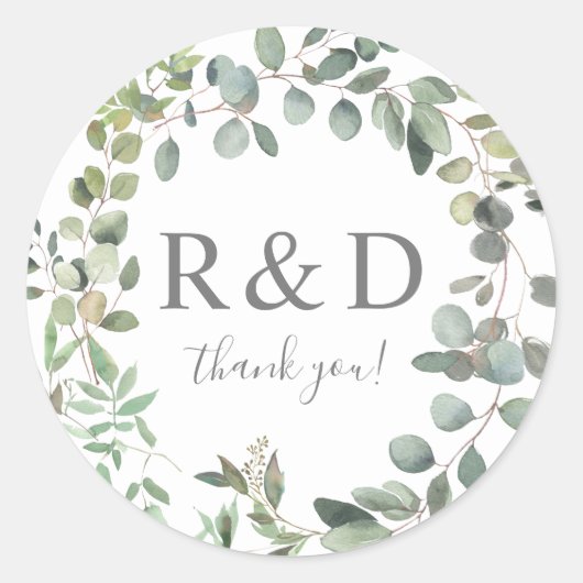 Sticker Rond Rustique Eucalyptus Duo Merci (Devant)