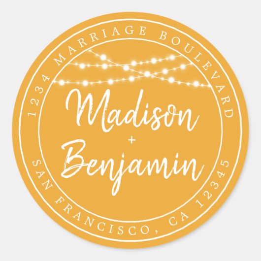 Sticker Rond Rustique Fairy Lights Mellow Yellow Adresse de ret (Devant)