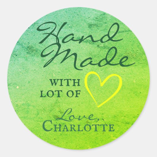 Sticker Rond Rustique fait à la main avec amour Vert Coeur Papi (Devant)