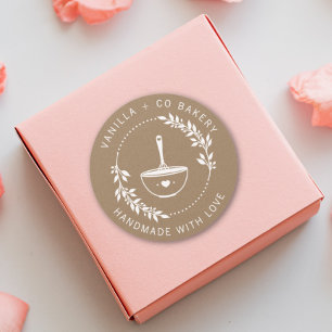 Sticker Rond Rustique Fait À La Main Avec Amour Whisk Boulanger