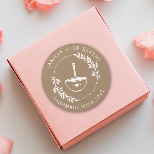 Sticker Rond Rustique Fait À La Main Avec Amour Whisk Boulanger