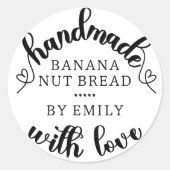 Sticker Rond Rustique fait à la main avec l'amour Script Coeur  (Devant)