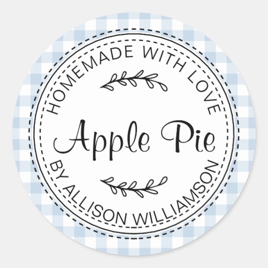 Sticker Rond Rustique fait maison Apple Pie Blue Check (Devant)