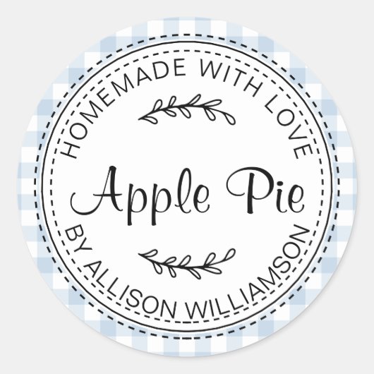Sticker Rond Rustique fait maison Apple Pie Blue Check (Devant)