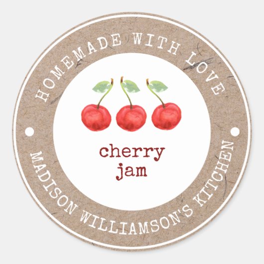 Sticker Rond Rustique fait maison avec amour | Cherry Jam Étiqu (Devant)