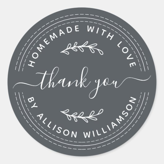 Sticker Rond Rustique Fait Maison Avec Amour Hors Merci Noir (Devant)