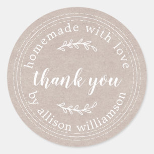 Sticker Rond Rustique fait maison avec amour Kraft Merci en pap