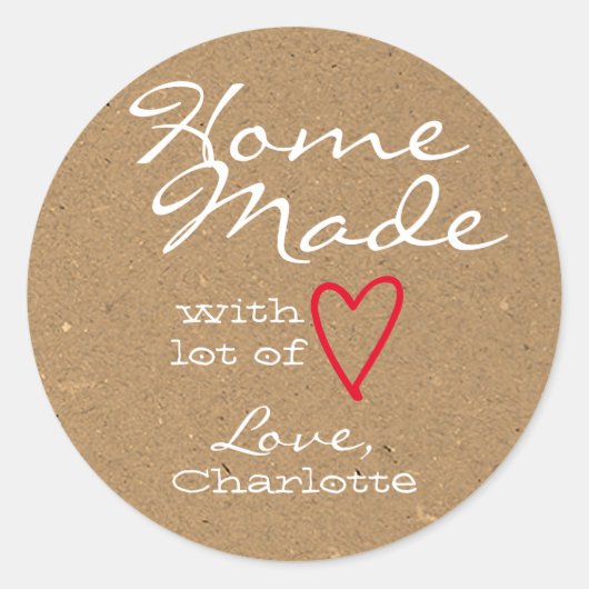 Sticker Rond Rustique fait maison avec amour Red Heart Papier K (Devant)