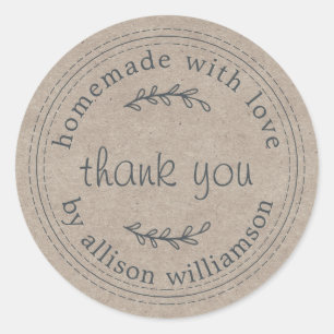 Sticker Rond Rustique Fait Maison Avec Merci En Papier Kraft Am