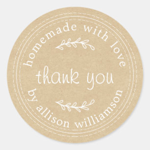 Sticker Rond Rustique Fait Maison Avec Merci En Papier Kraft Am