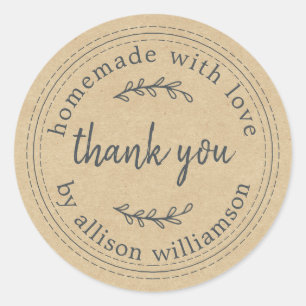 Sticker Rond Rustique Fait Maison Avec Merci En Papier Kraft Am