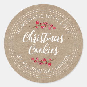 Sticker Rond Rustique fait maison de Noël Canneberge Cookies Kr