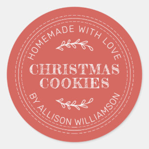 Sticker Rond Rustique fait maison de Noël Cookies Automne Rouge