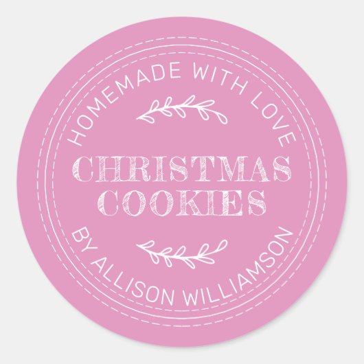 Sticker Rond Rustique fait maison de Noël Cookies Fuchsia rose (Devant)