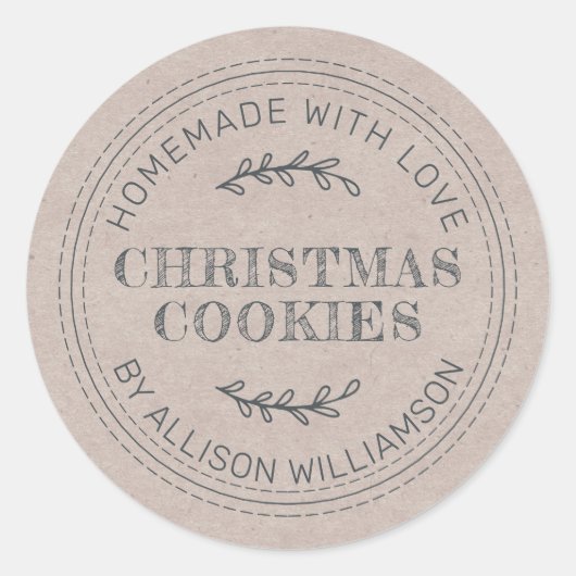 Sticker Rond Rustique fait maison de Noël Cookies Kraft Papier (Devant)