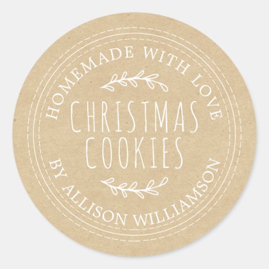 Sticker Rond Rustique fait maison de Noël Cookies Kraft Papier (Devant)