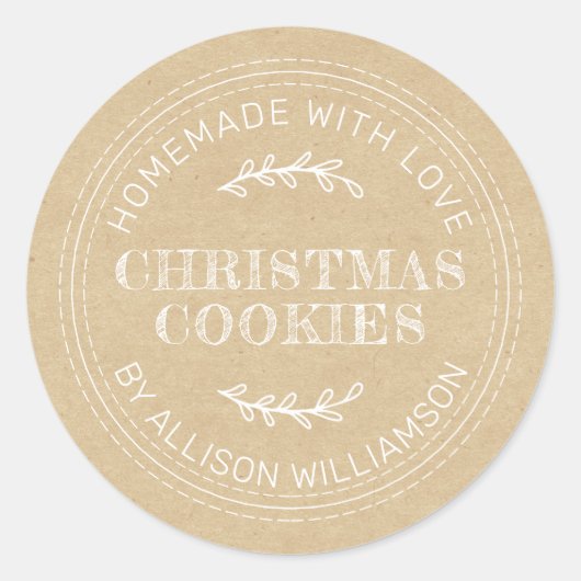 Sticker Rond Rustique fait maison de Noël Cookies Kraft Papier (Devant)