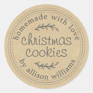 Sticker Rond Rustique fait maison de Noël Cookies Kraft Papier