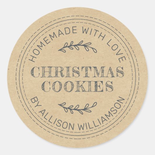 Sticker Rond Rustique fait maison de Noël Cookies Kraft Papier (Devant)