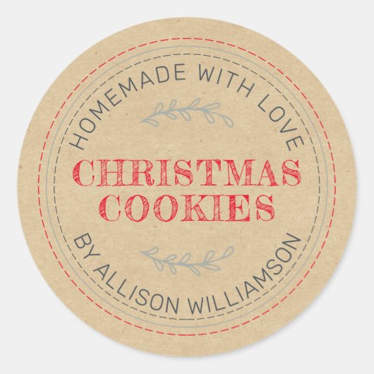 Sticker Rond Rustique fait maison de Noël Cookies Kraft Papier (Devant)