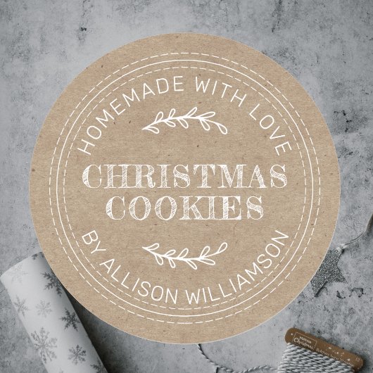 Sticker Rond Rustique fait maison de Noël Cookies Kraft Papier