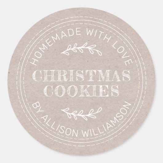 Sticker Rond Rustique fait maison de Noël Cookies Kraft Papier (Devant)