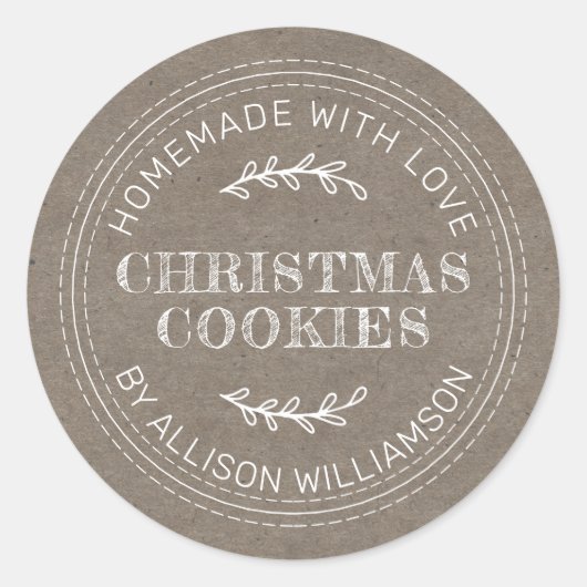 Sticker Rond Rustique fait maison de Noël Cookies Kraft Papier (Devant)