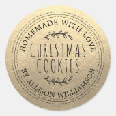 Sticker Rond Rustique fait maison de Noël Cookies Or (Devant)