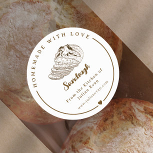 Sticker Rond Rustique Faite Maison avec Amour Croquis Autocolla