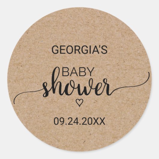 Sticker Rond Rustique Faux Kraft Baby shower de calligraphie Fa (Devant)