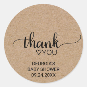 Sticker Rond Rustique Faux Kraft Calligraphie Merci Favor