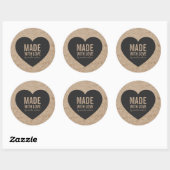 Sticker Rond Rustique Faux Kraft et Grey Heart Fabriqué avec am (Feuille)