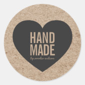 Sticker Rond Rustique Faux Kraft et Grey Heart fait main (Devant)