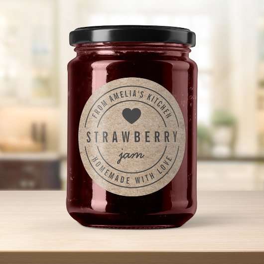 Sticker Rond Rustique Faux Kraft Faite Maison avec Amour