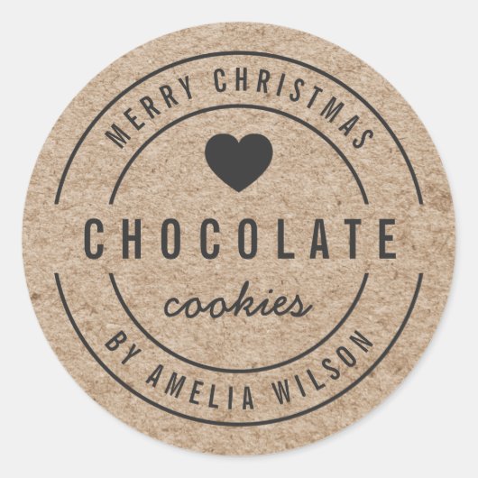 Sticker Rond Rustique Faux Kraft Marchandises maison Joyeux Noë (Devant)