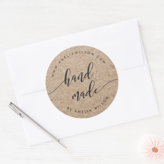 Sticker Rond Rustique Faux Kraft Script de relax fait main (Enveloppe)