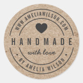 Sticker Rond Rustique Faux Kraft Téméraire Fait main avec coeur (Devant)