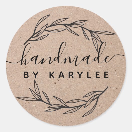 Sticker Rond Rustique Feuille de laurier Script artisanal (Devant)