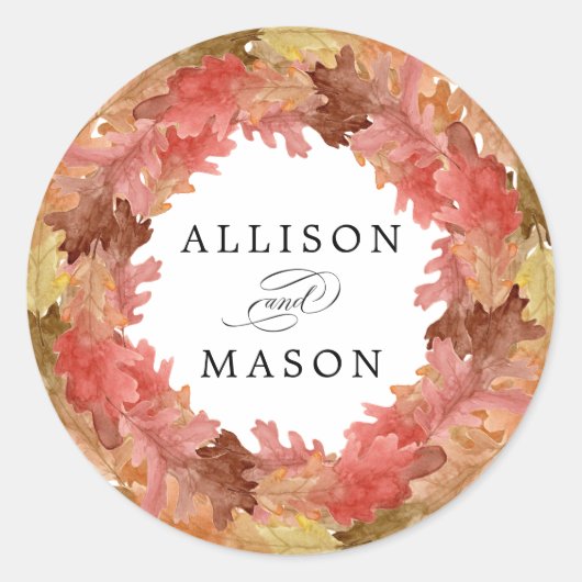 Sticker Rond Rustique Feuilles Automne Automne Mariage Wreath A (Devant)