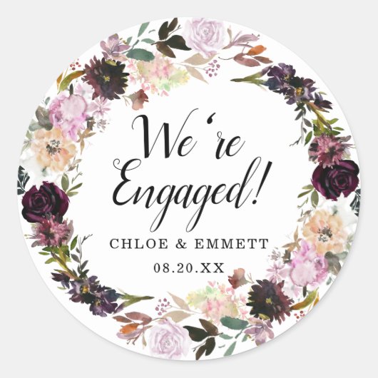 Sticker Rond Rustique Fleurs Roses et Violettes Nous sommes fia (Devant)