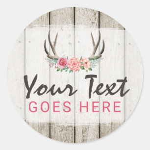 Sticker Rond Rustique Floral Antlers Shabby Chic Roses & Bois