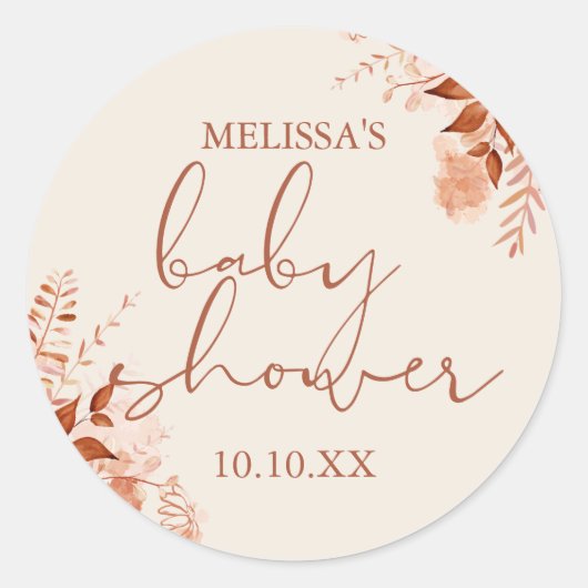 Sticker Rond Rustique Floral Automne Baby shower automne Favori (Devant)