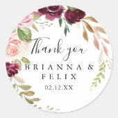 Sticker Rond Rustique Floral Merci Botanique Mariage Faveur (Devant)