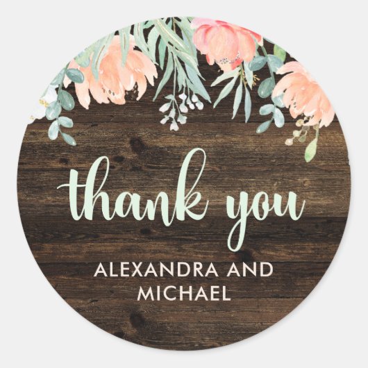 Sticker Rond Rustique Floral Romance Mariage | MERCI (Devant)